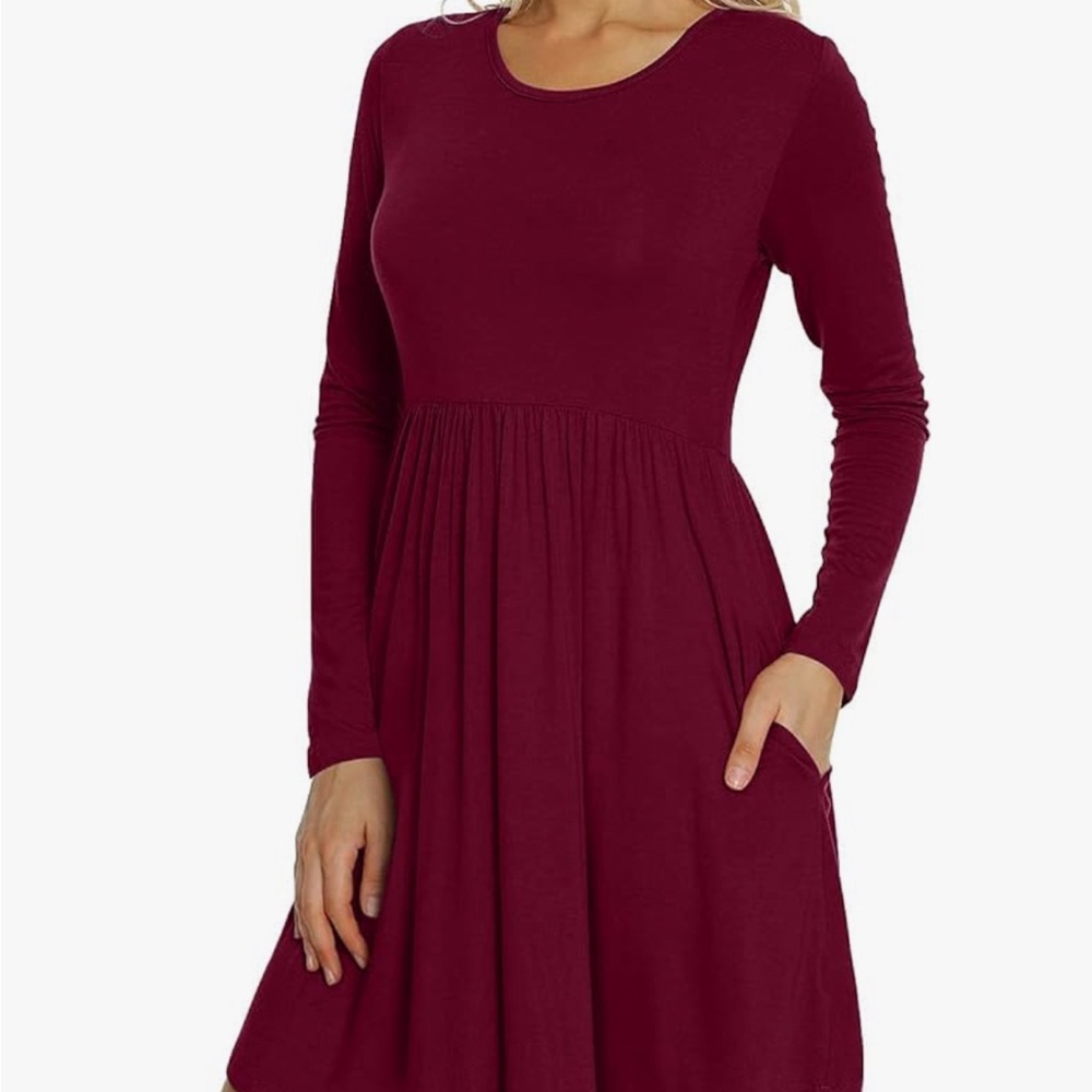 Burgundy long sleeve babydoll dress NWOT